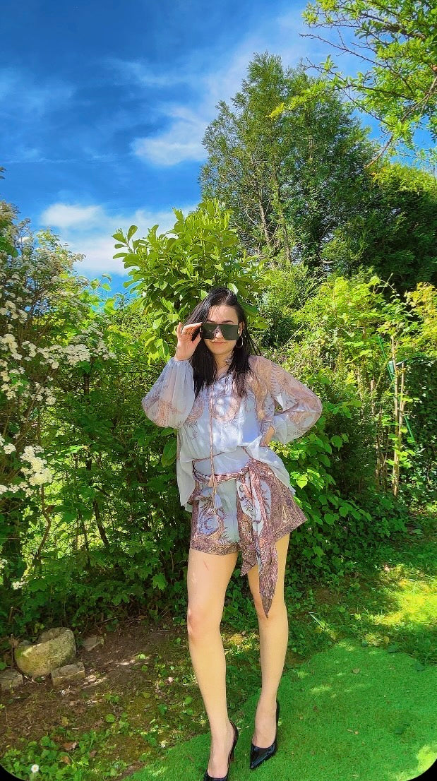Ensemble Chiffon Fleuri — Rose Pâle
