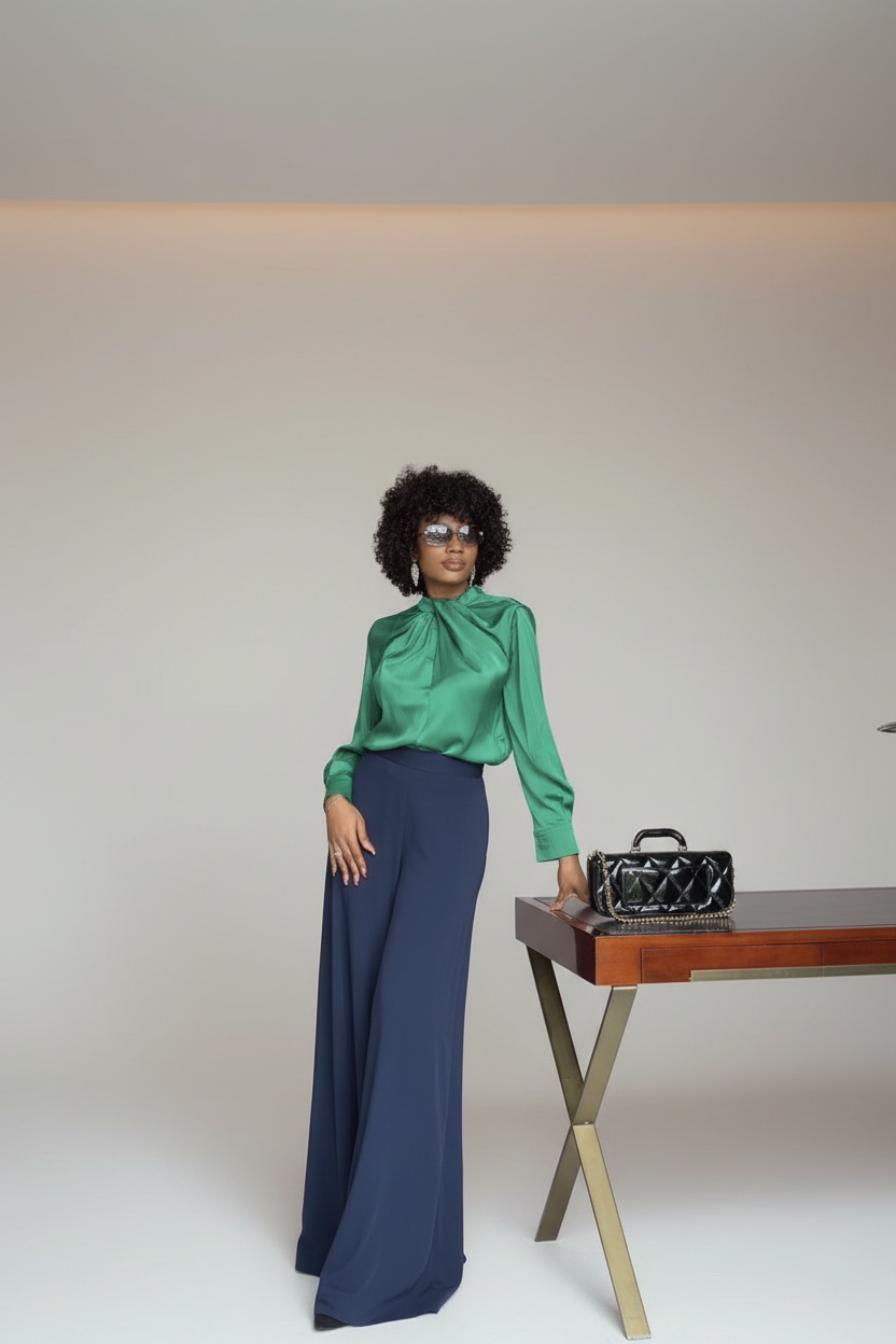 Blouse verte + pantalon marine - vue 2