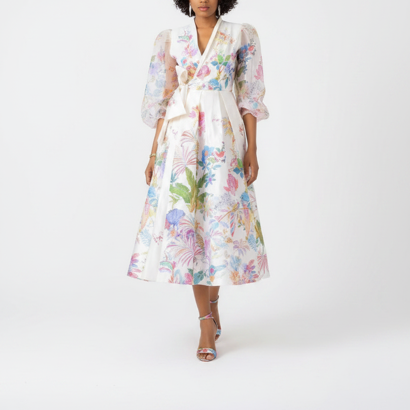 Robe florale - mannequin face sandales fleuries