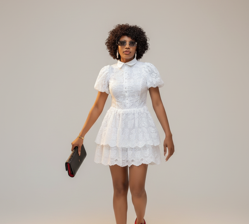 Robe fond gris – baskets noires vue 3