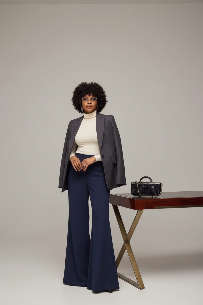 Pantalon évasé - col roulé + veste - pose bureau