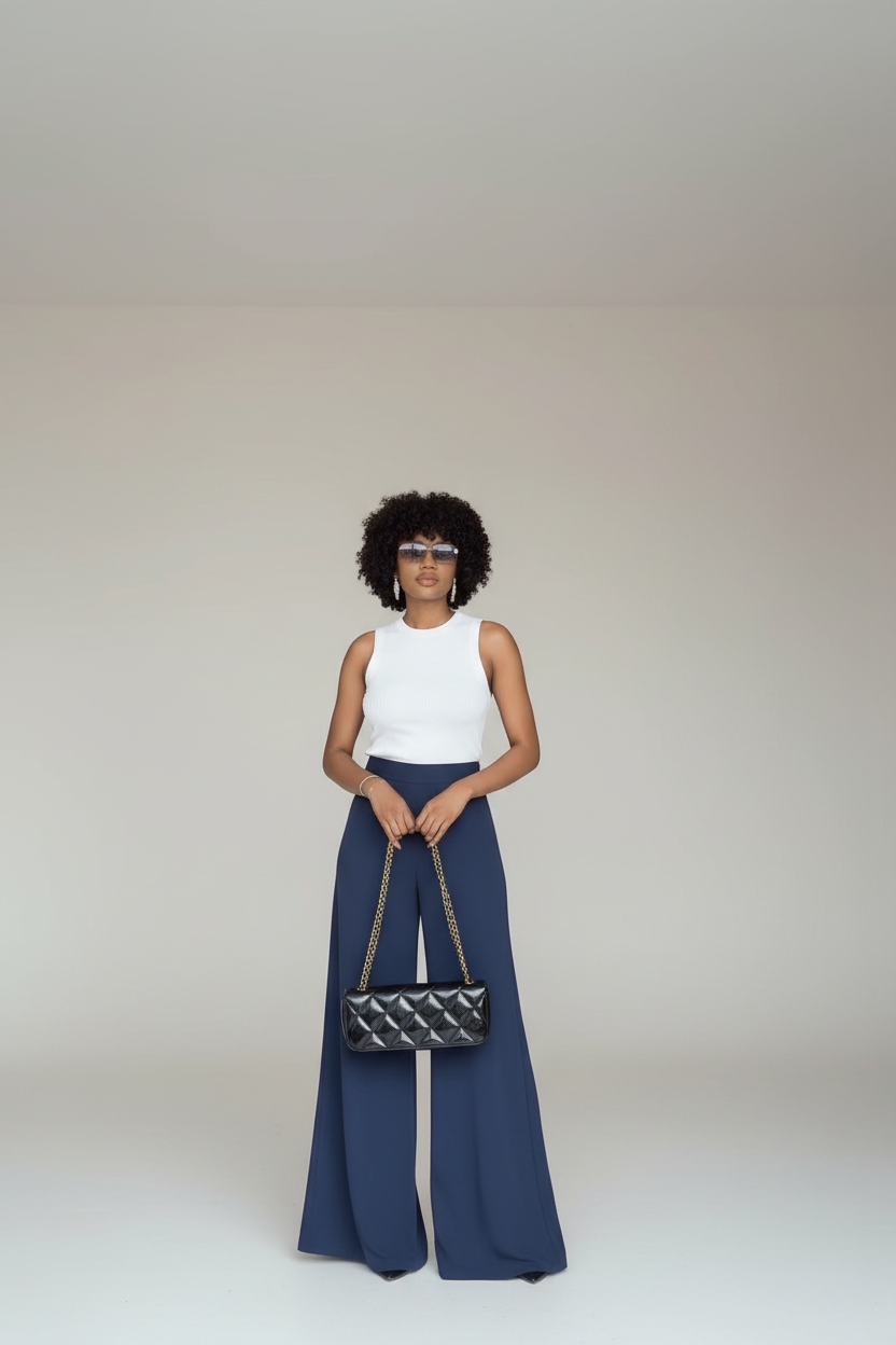 Pantalon évasé - top blanc