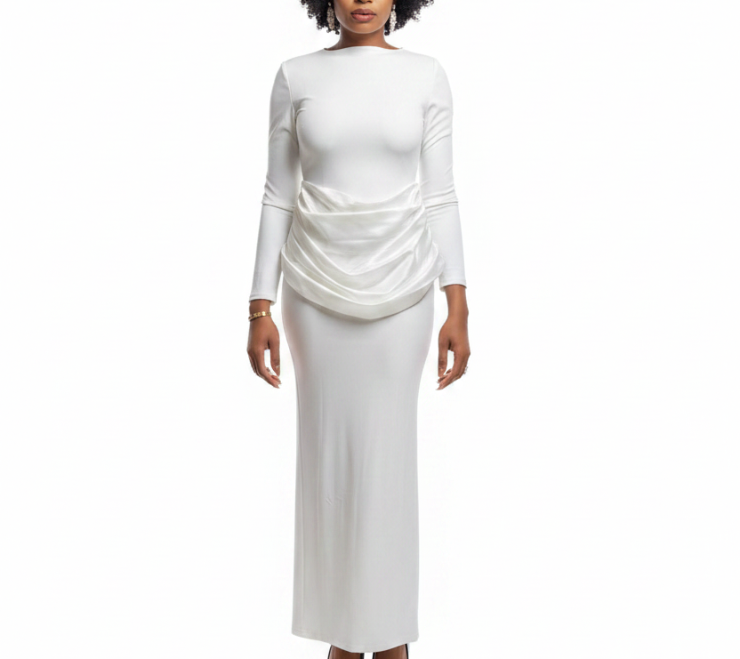 Robe blanche drapée - sans sac bras le long du corps