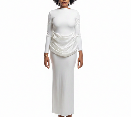 Robe blanche drapée - sans sac bras le long du corps