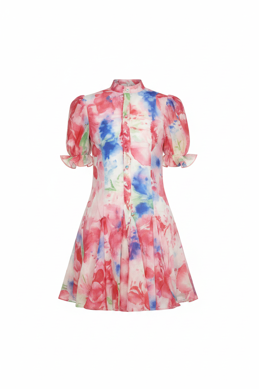 Robe florale courte - fond blanc sans mannequin