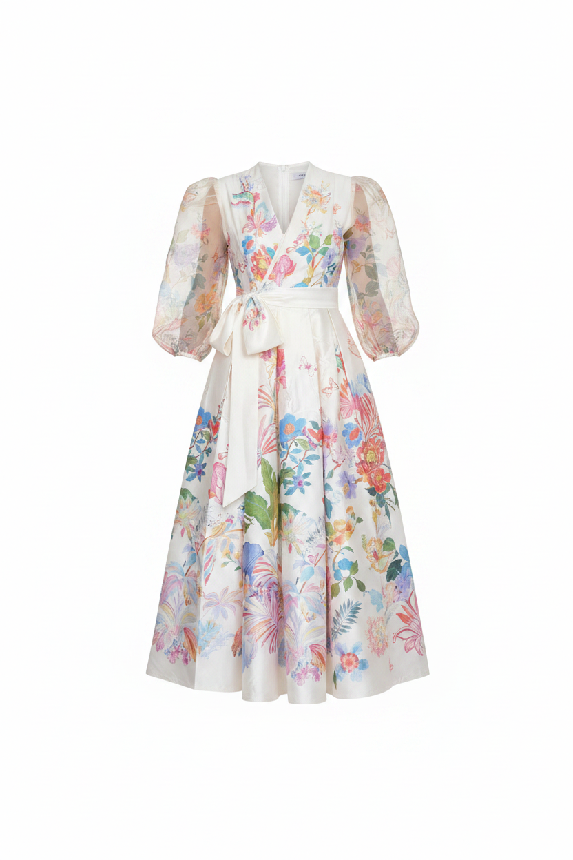 Robe florale fond blanc
