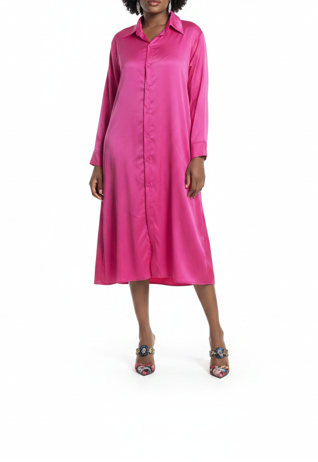 Robe fuchsia - face satin simple fond blanc