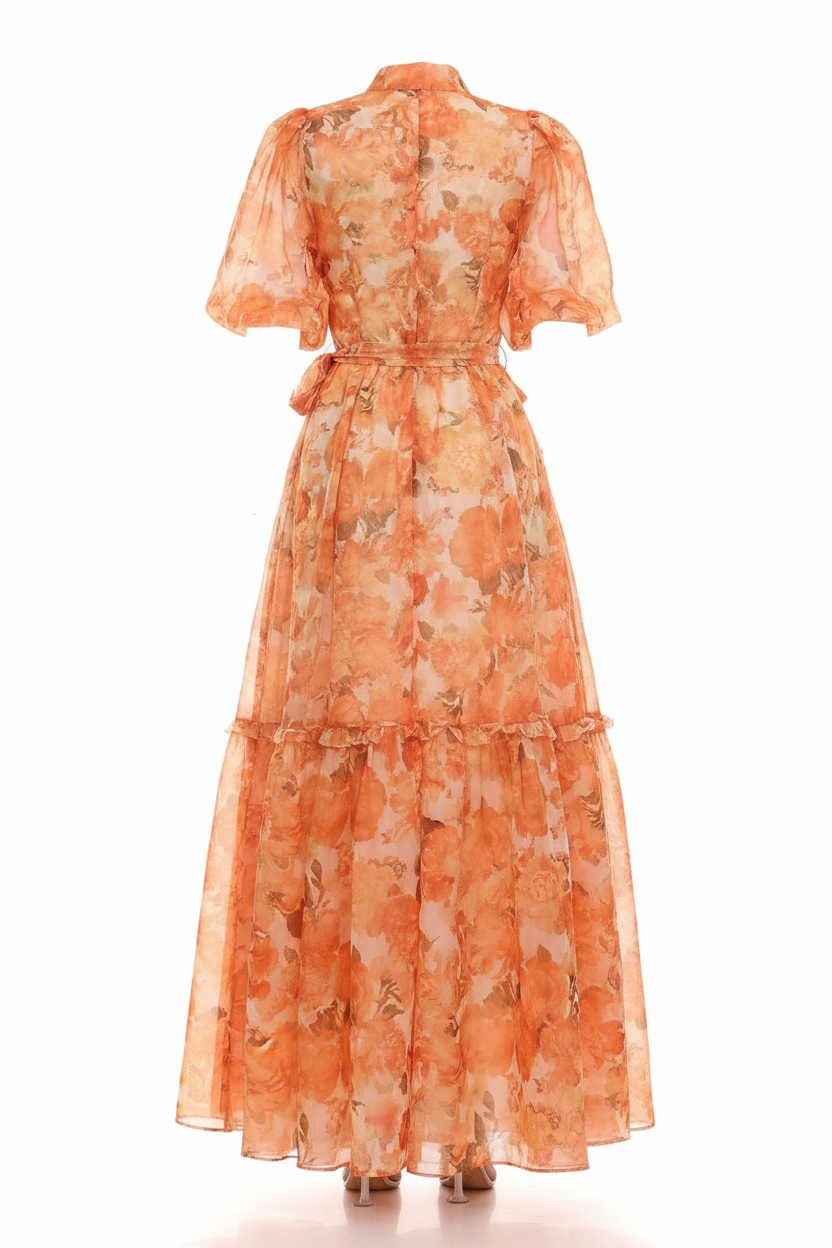 Robe orange dos fond blanc