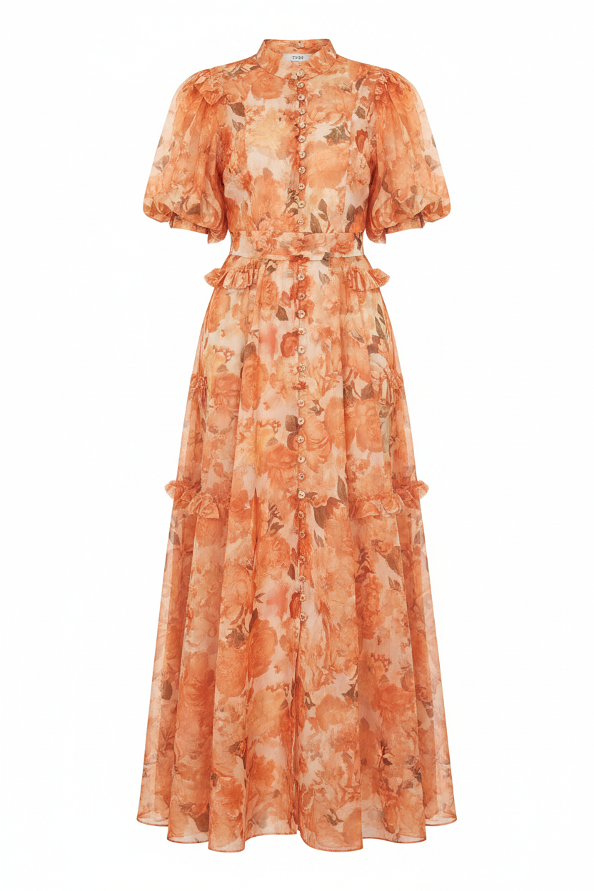 Robe orange face fond blanc
