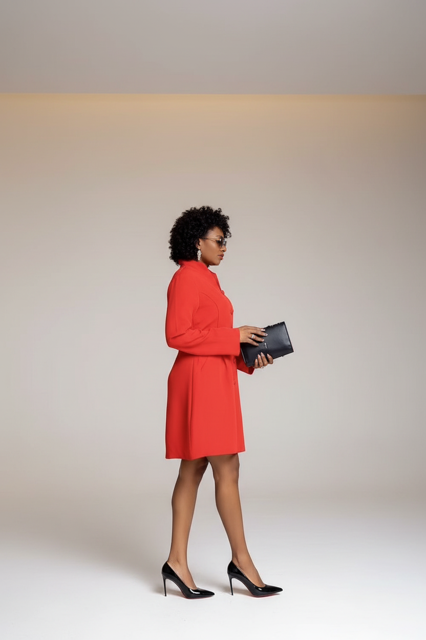 Robe rouge - fond gris - vue 3