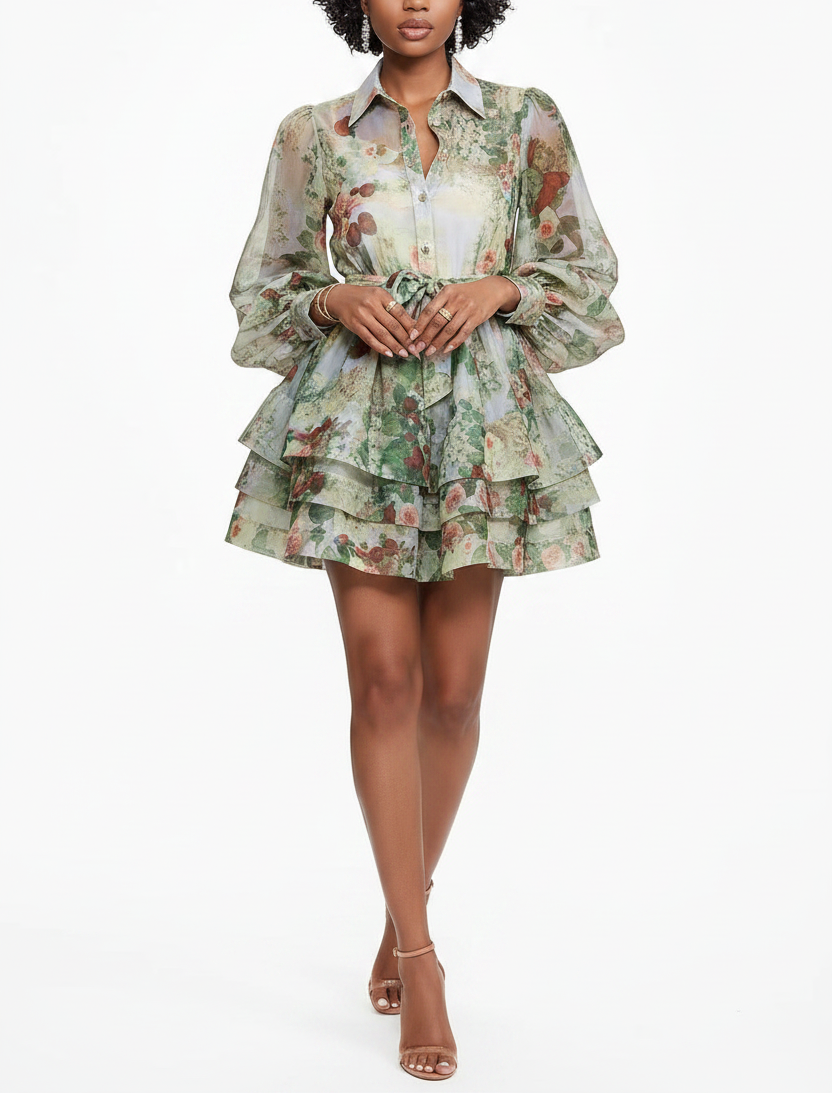 Robe verte florale mannequin bouclée
